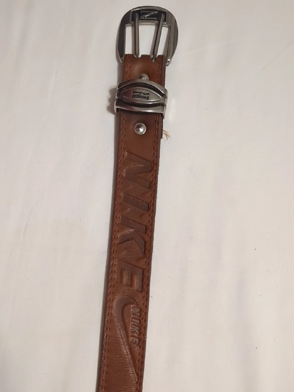Vintage Mens Brown Leather- Metal Buckle Belt 36-42 Engraved 90s Country Western